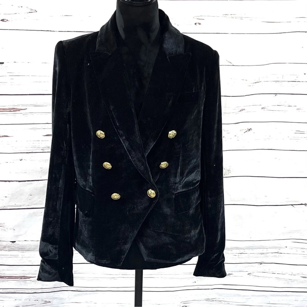 Rachel zoe Jacket Women’s Medium Black Blazer Double Breast Velvet Long Sleeves